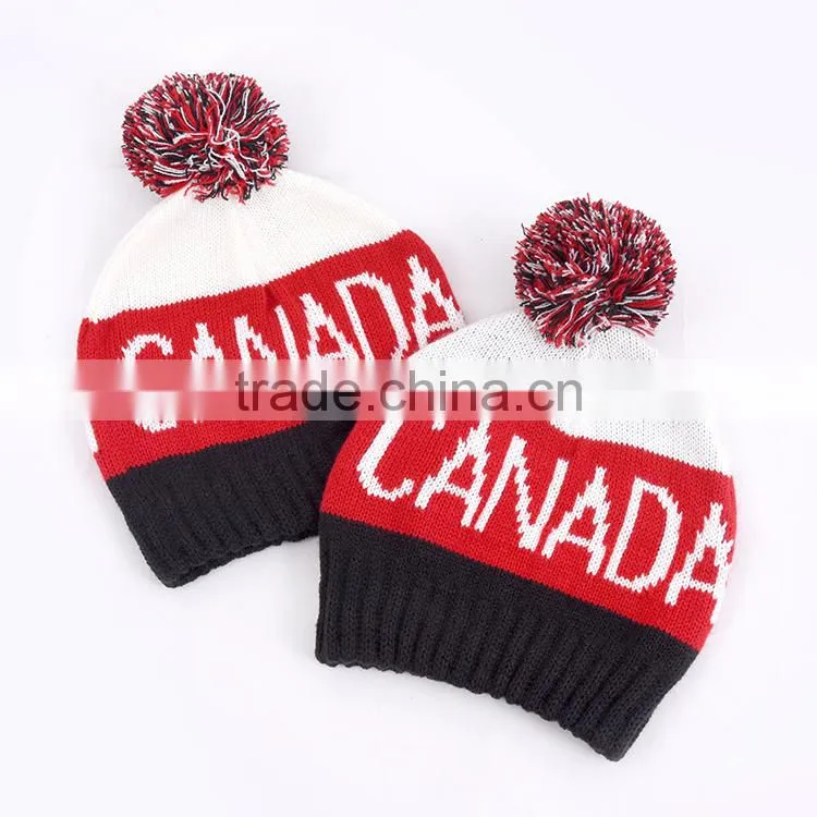 Jacquard football double layers scarf hat gloves woven acrylic sets