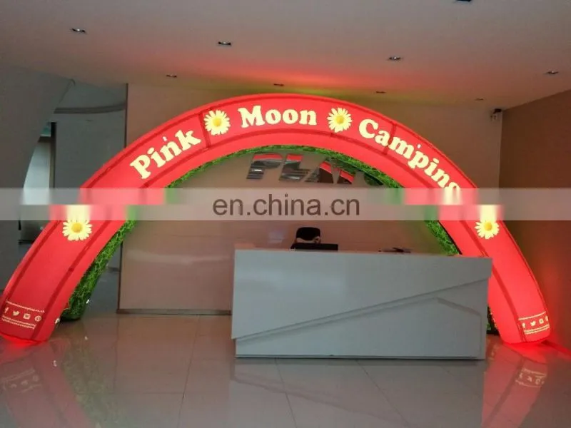 Custom printed green lighted inflatable circle arch gate for sale