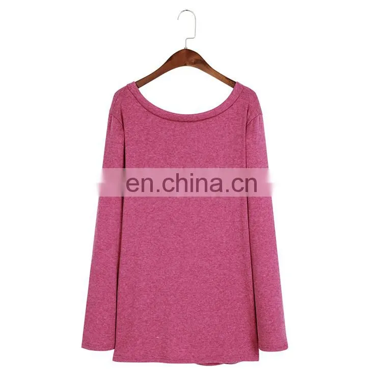 Wholesale Solid Color Hem Irregular Knot Blank Long Sleeve Women T Shirt