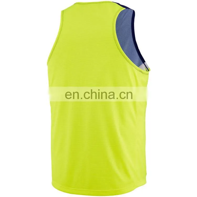 dark blue/ fluo green mens sports tank tops/ newest design 2015 running mens tank top