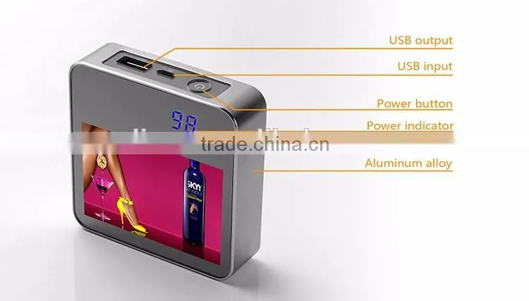 Mirror power bank polymer cell 6600mah with digital indicator and clear advertising