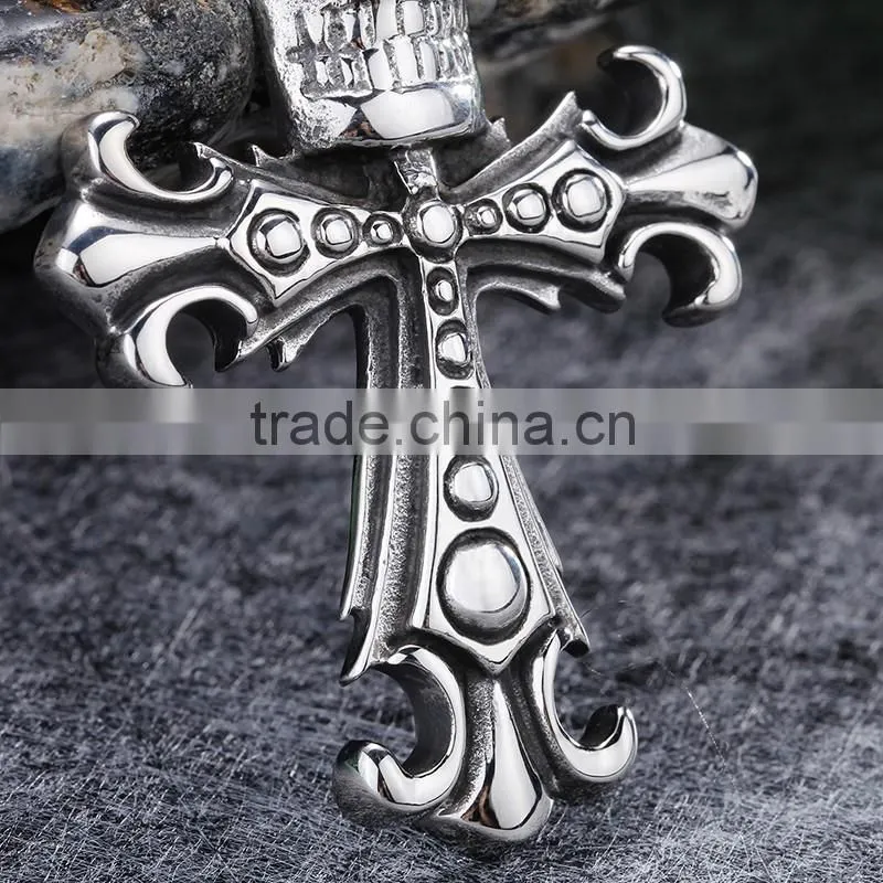 Men cross necklace popular jewelry design high quality stainless steel skull necklace
