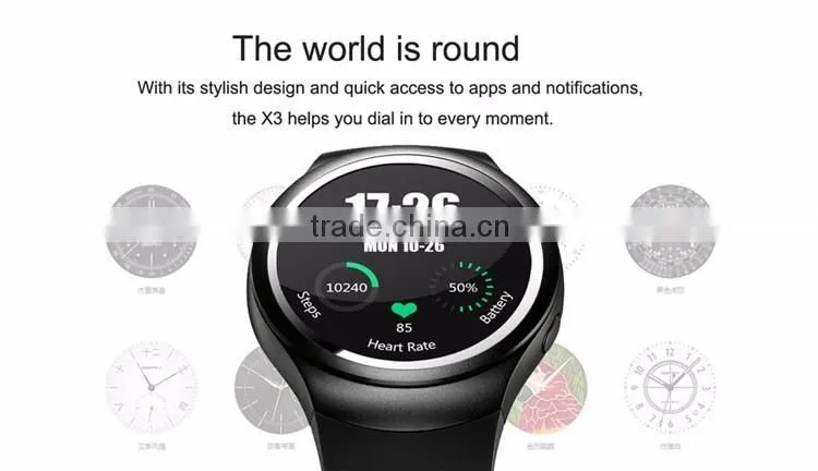 2016 X3 sim card smart watch 3g round smart watch MTK 6572 smartwatch sport