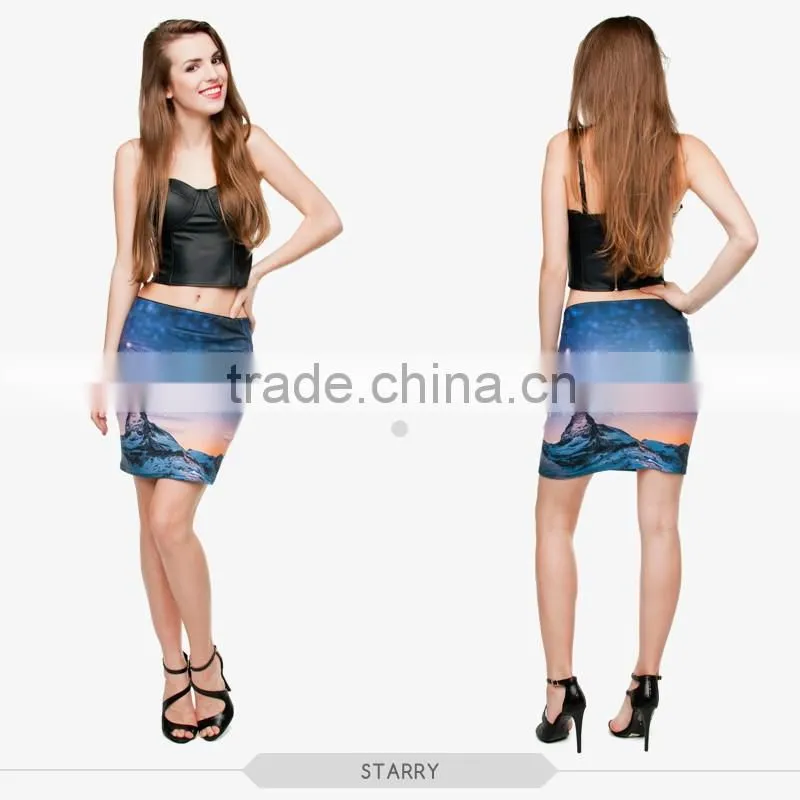 hot sexy gals starry sexy girls tight slim mini skirt high quality 3d digital full print custom hot sale tube stretchy skirt