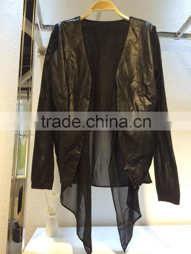 2015 new arrival fashion high quality lady chiffion sttich leather jacket for women,fashion winter jacket wholesale China