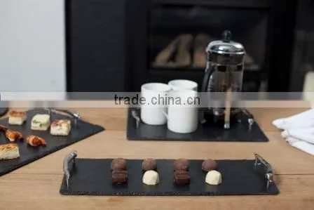 medium rectangular shaped slate square serving tray with handles