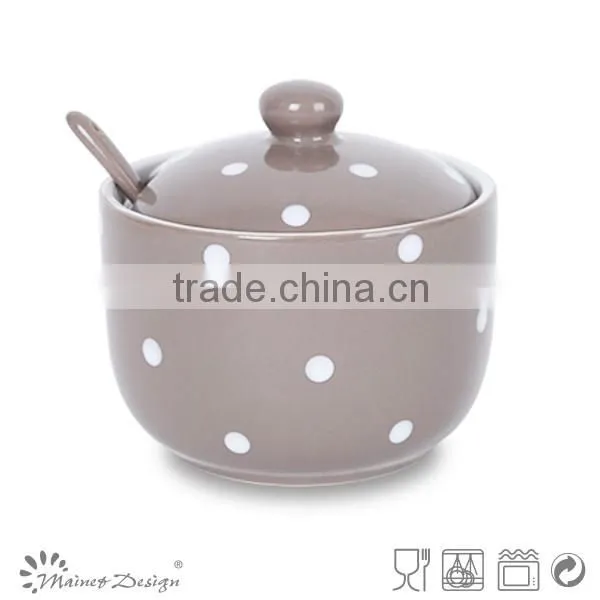 grey with white dots ceramic sugar pot