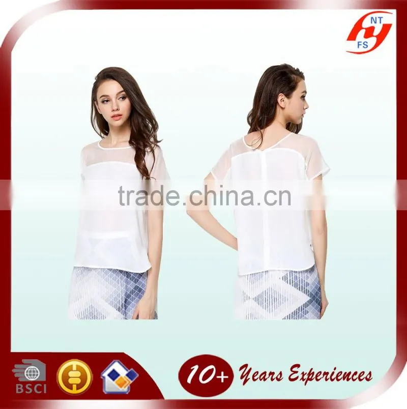 OEM Service office wear lady plain white short sleeve shirt factory price 100% polyester casual blouse
