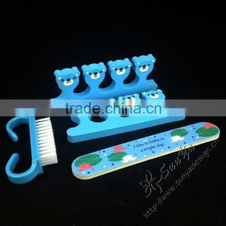 Pedicure set including nail file,toe spacers,nail brush