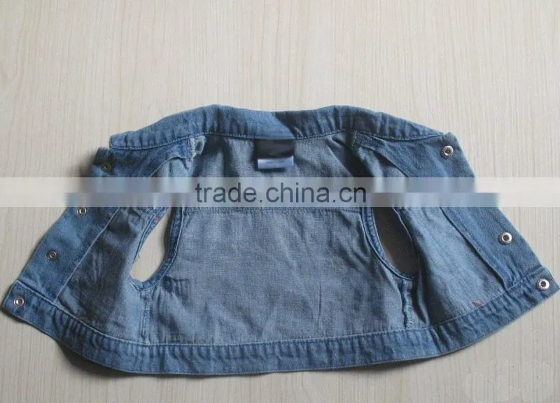 wholesale kids customized denim jacket without sleeve baby washed denim jacket