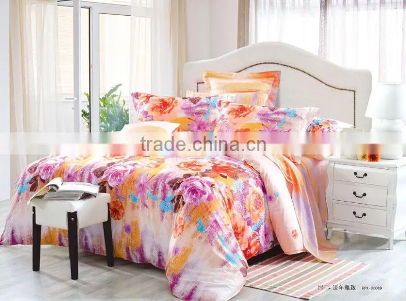 reactive printed flower design bedding set 100% cotton