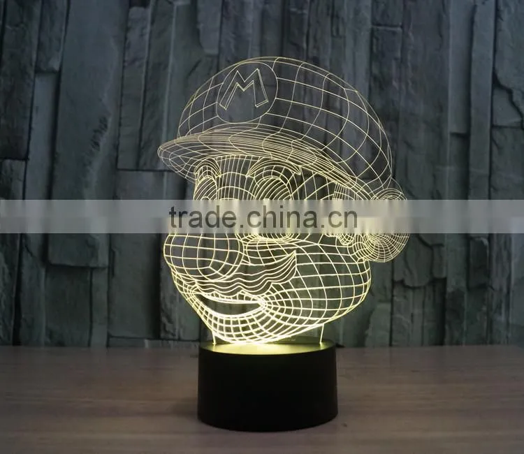Novelty super mario shape 3D illusion led night light cartoon atmosphere switch ABS led bulbs lamb with 7 color light