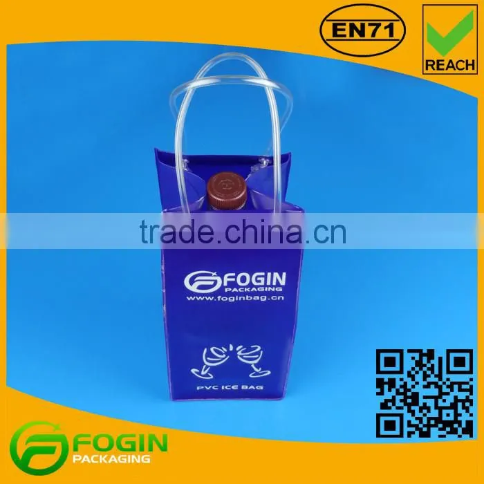Durable Plastic PVC Water Resistant Chiller Cooler Wine Bottle Ice Bag with Tube Handles