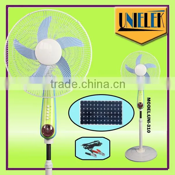 solar power powerful 12v dc car fan high rpm 16" rechargeable fan with light