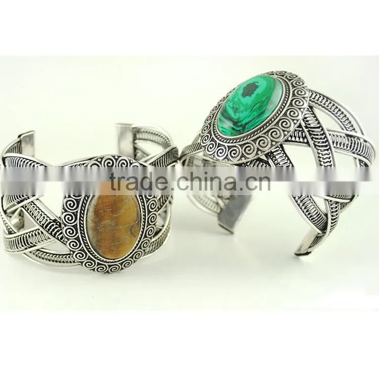 peacock green indian cuff bracelet, genuine stone bracelet