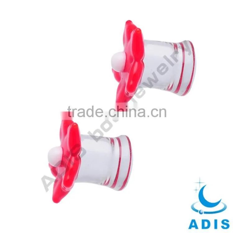Cute Pretty Girls Red Flower Shape Tranparent Glass Ear Plugs