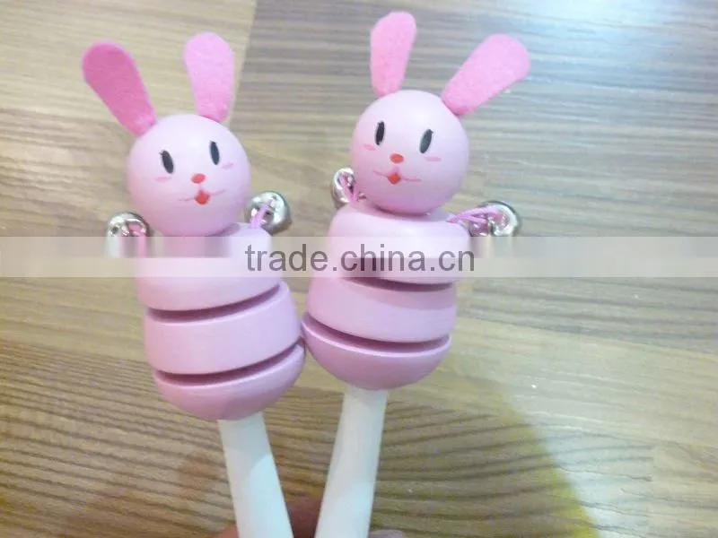 sell top popular promotion wooden rabbit baby rattle
