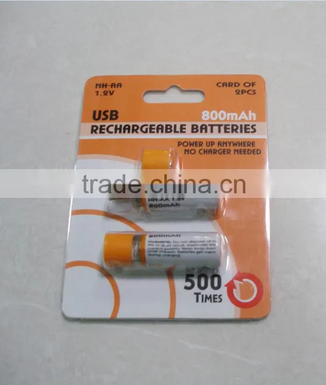 1.2V 1450mAh Built-in rechargeable USB Plug AA Ni-Mh battery fdrcd