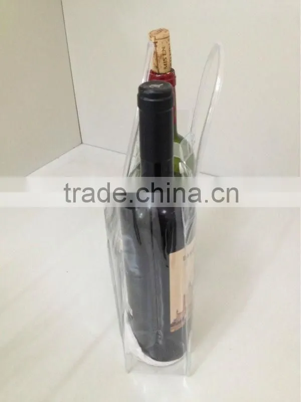 Cheap promotion printing transparent pvc cooler wine bottle carry bags