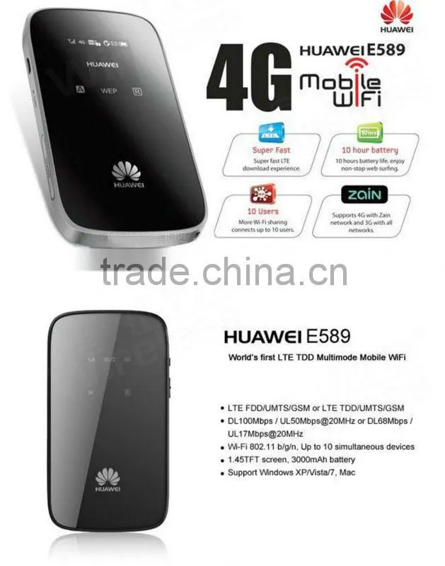Wholesale Original Unlock LTE FDD 100Mbps huawei Wireless 4G LTE router E589 Pocket WiFi Hotspot on 2015