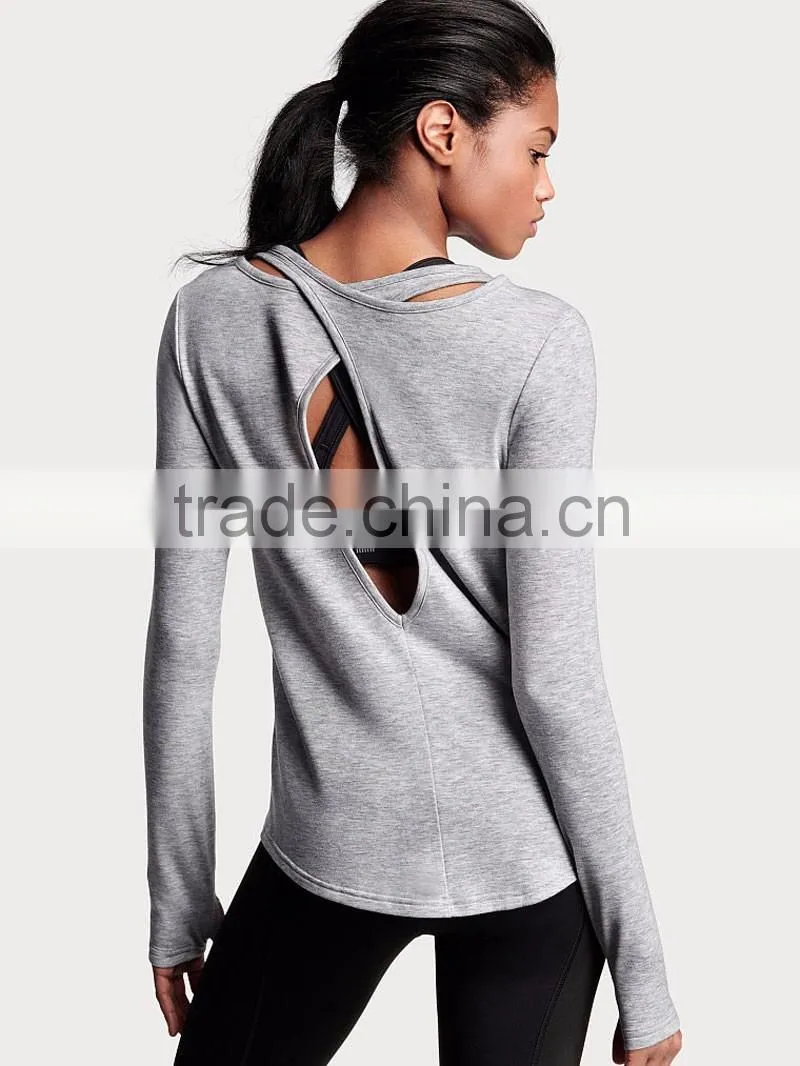 women clothing wholesale custom blouses t shirt trendy casual girls plain long sleeve t shirts grey