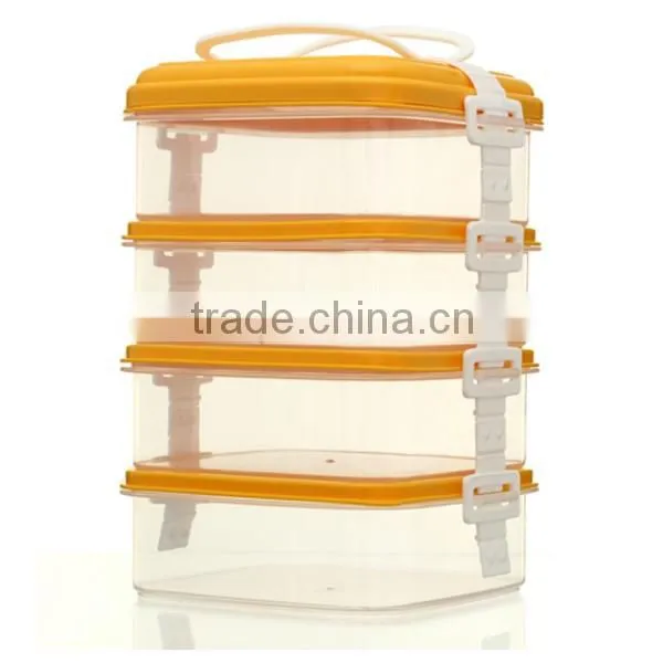 4 Layer DIY Stack Plastic Houseware Snap Close Food Container Set With Handle