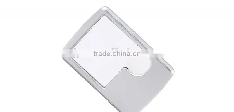 Bijia 2015 high quality Mini Card Shape Glass Reading Magnifier 3X 6X magnifier with led light