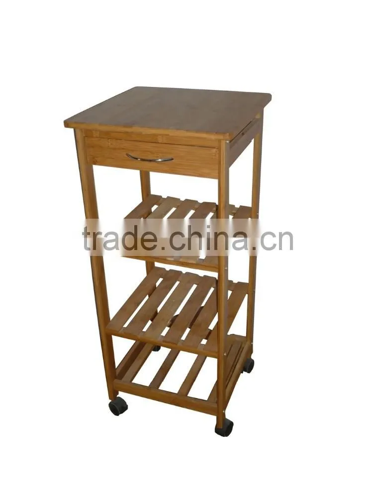 Bamboo kitchen trolleys with baskets wheels for kitchen room