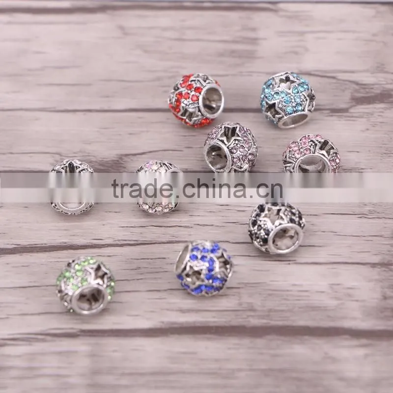 Drum Shape Crystal Metal Beads Dark Silver Plated Jewelry Big Hole European Bead Fit For Charms Bracelet