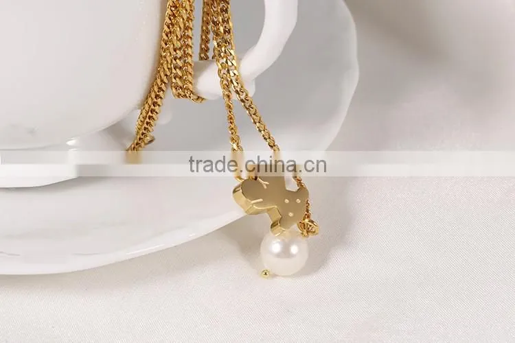 wholesale fashion jewelry gold chain stainless steel bear pendant necklaces
