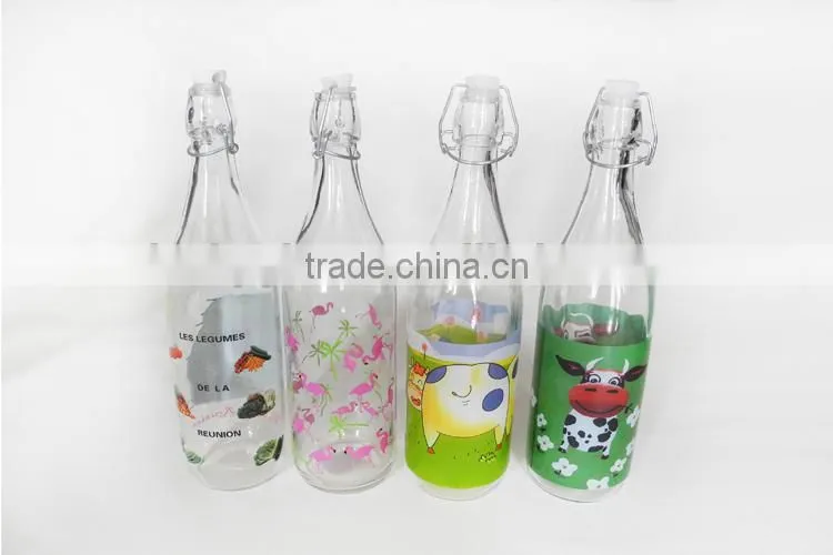 1000ml Glass drinking bottle with metal clamp lid