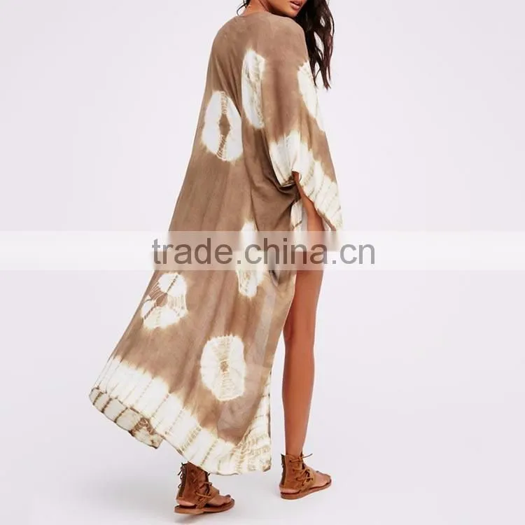 Casual clothing OEM kaftan open front tie dye woman long print kimono