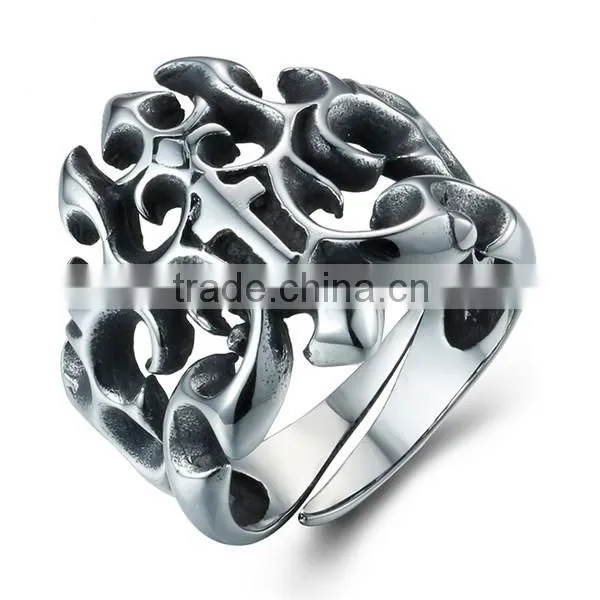 biker stainless steel hollowed-out cross ring