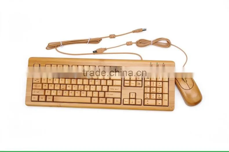 Factory supply 100% Bamboo Handcrafted Keyboard and Mouse Combo, wired and wireless style both available