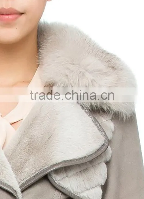 Ladies' full lambskin suede jacket with fox fur collar and cuffs