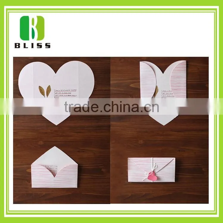 Luxury floral customized folding envelop heart shape wedding invitations paper cut greeting cards and invitation