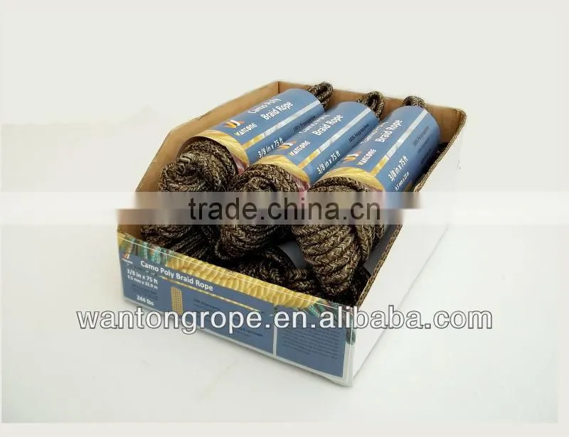 Durable Camo 16-Strands Diamond Braided Poly Rope 3/8 inch x 75 feet for Hunting / Camping