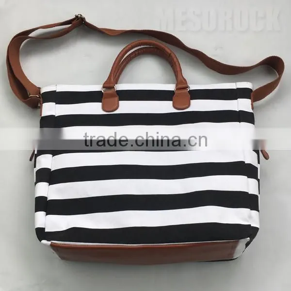 Black & White Stripe Cushioned Canvas Diaper Bag Mummy Bag Baby Diaper Bag