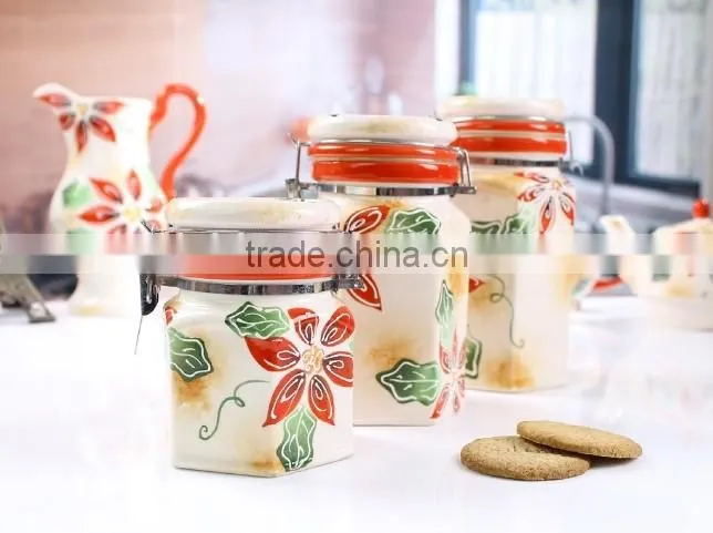 hot sale high quality 3ceramic food canisters set/ceramic coffee containers /3 ceramic containers