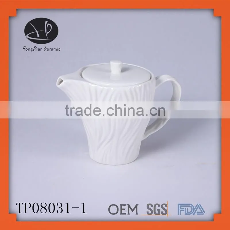 Elegant Emboss White Ceramic Teapot Bulk