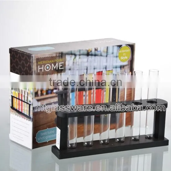 borosinlicate glass test tube with a wooden frame