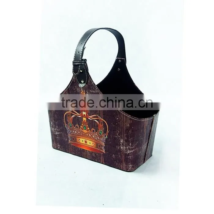 Crown Print Magazine Rack Faux Leather Storage Basket