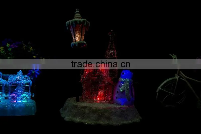 acrylic color changing snowman & church led lamp decorations supplier