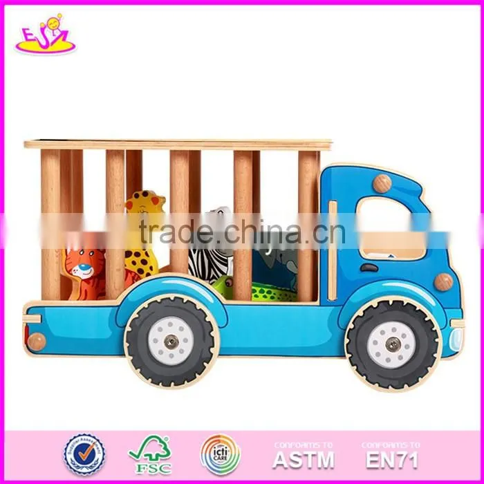 2017 New design funny animals wooden toy trucks for toddlers W04A335