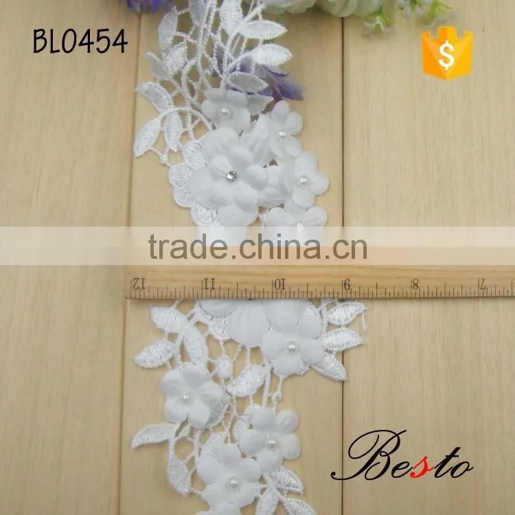 Fashion elagant white rhinestone lace cotton applique for wedding dresses