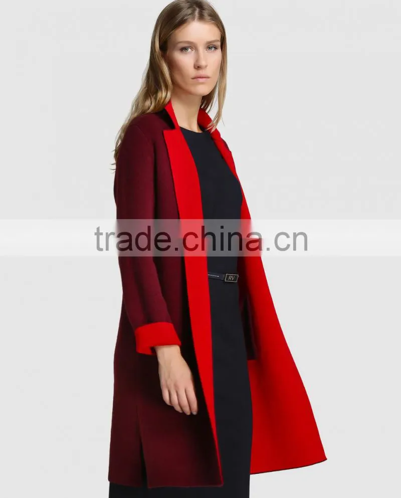 Women Long Sleeve Plain Color Red Long Coat Ladies Fashion Coat Wholesale Custom Clothing Hot Selling