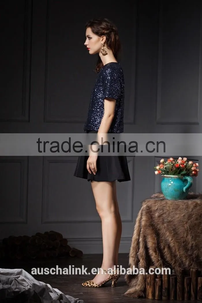 latest design summer hot sequin lady office t shirt low price