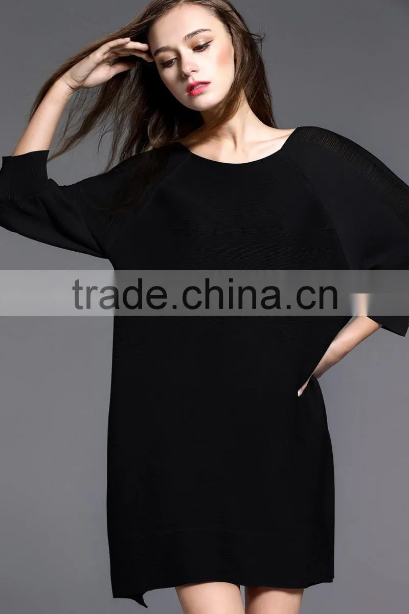 Women high elastic raglan sleeve oversized folding dress
