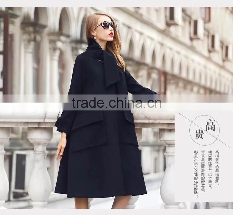 100% hand made classical black winter women coat