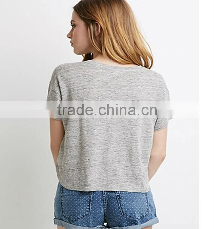2015 Fashion women wear short sleeves linen tee pure color round neck tee